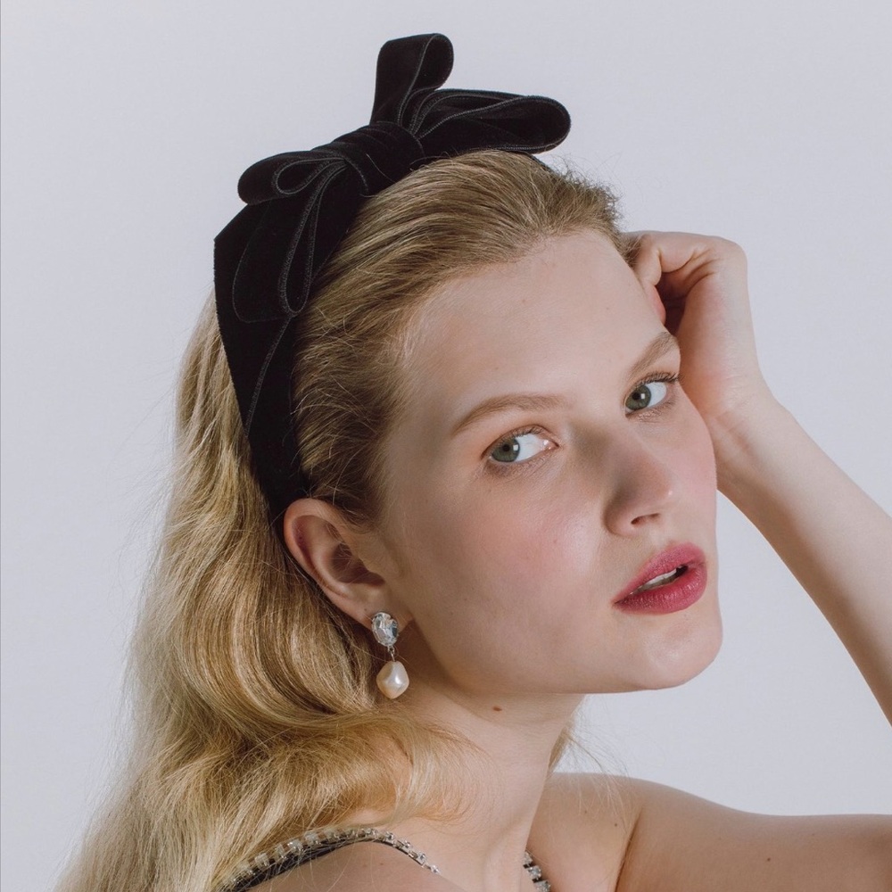 Jennifer Behr Black Rochel Bow Silk Velvet Headband